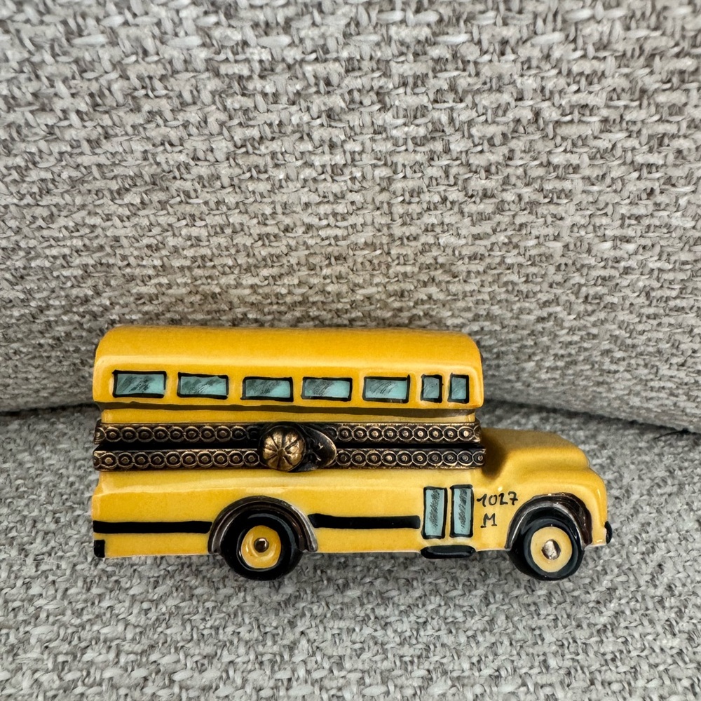 Limoges Collectible Yellow School Bus Trinket Box